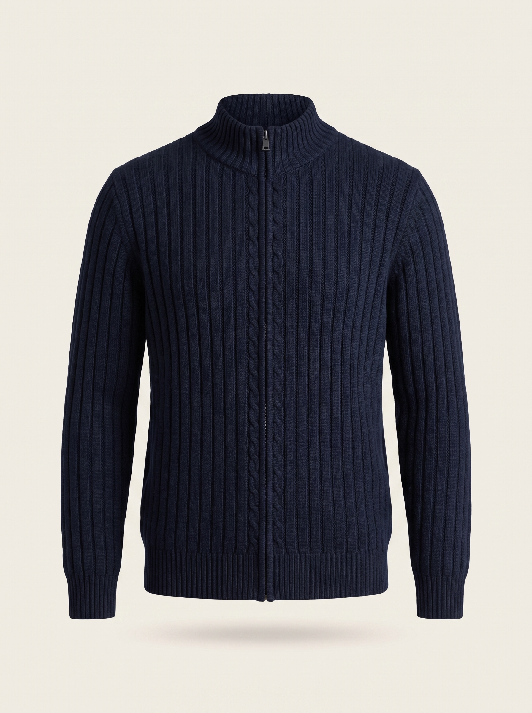 Francesco Bellani Aosta cable-knit zip in Navy — studio packshot