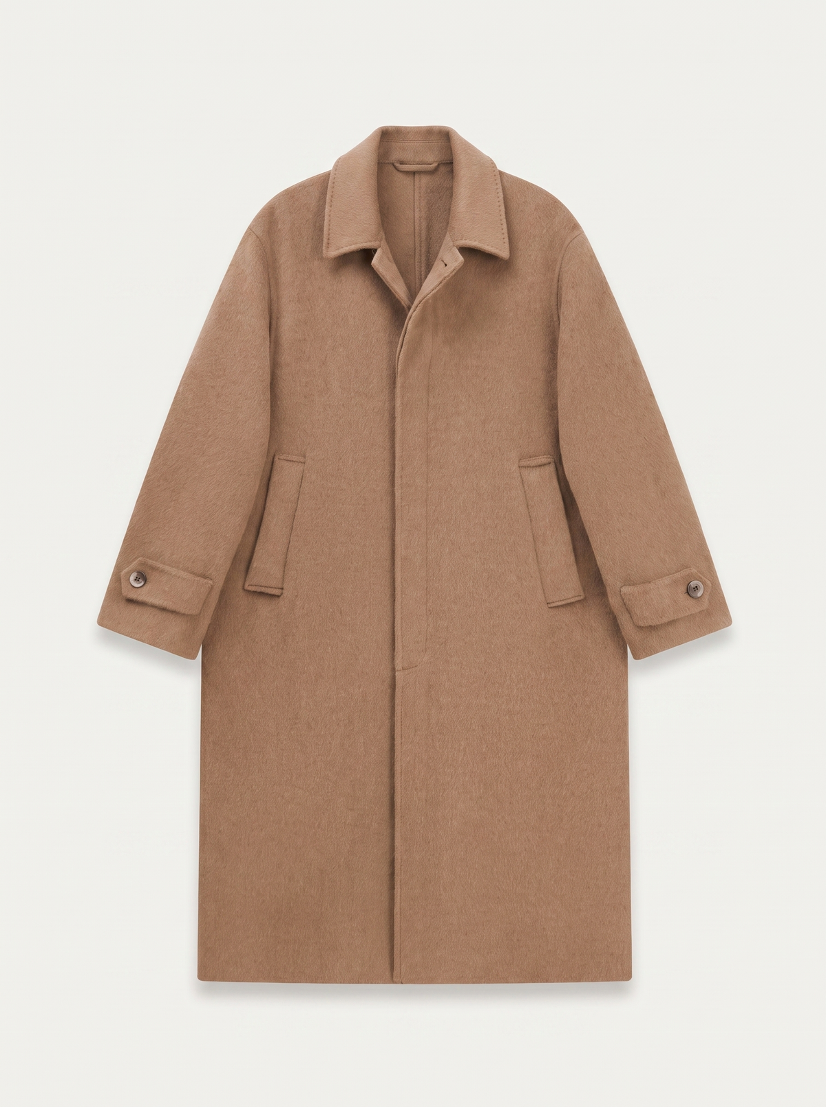 Francesco Bellani Stresa long wool coat in Camel — studio packshot