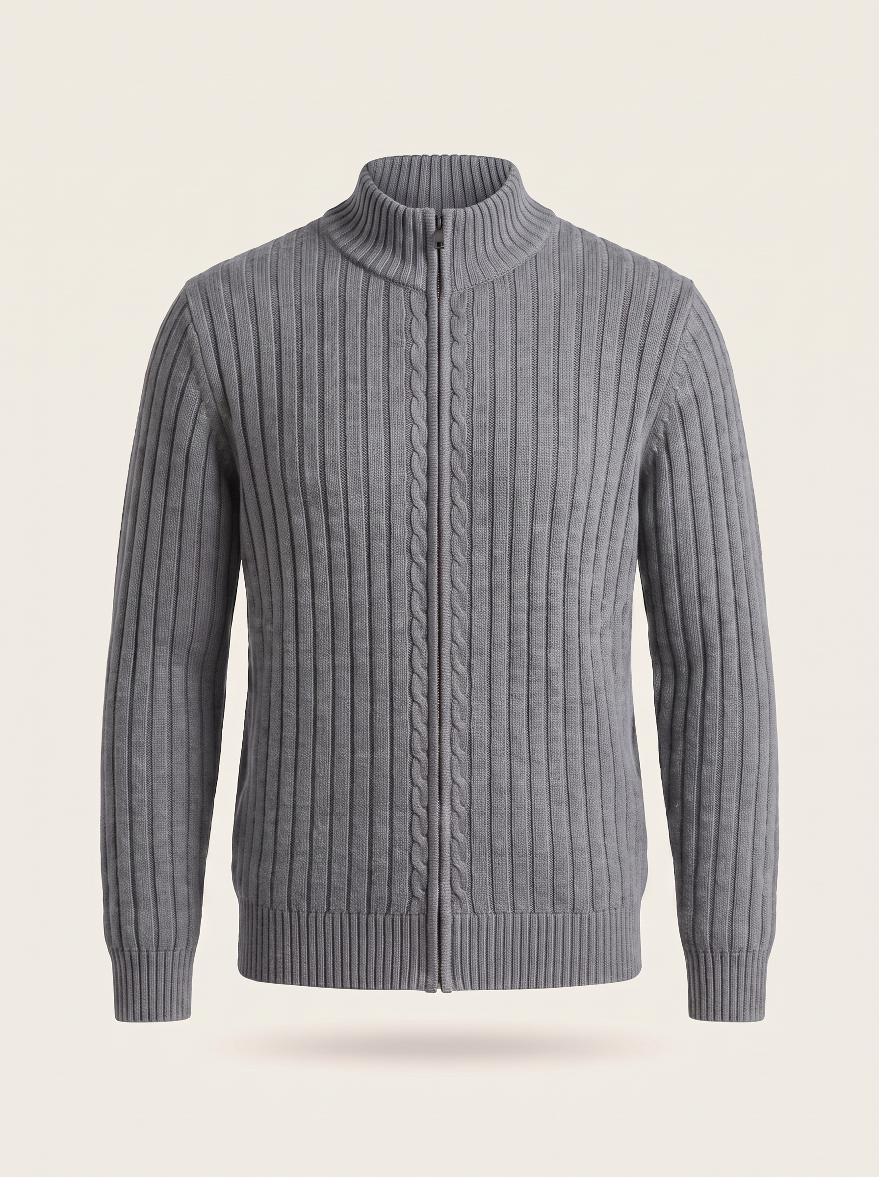 Francesco Bellani Aosta cable-knit zip in Ash Grey — studio packshot