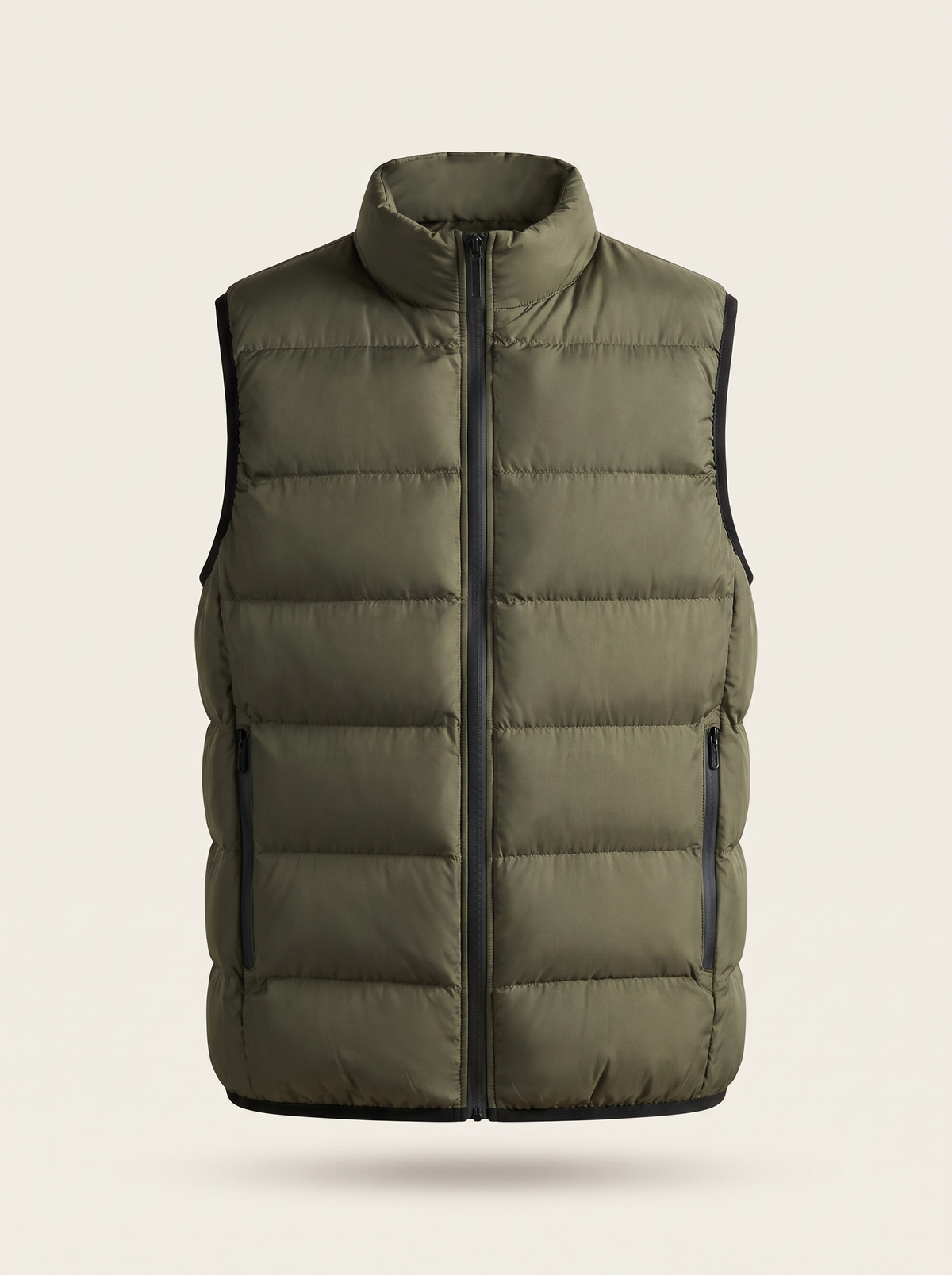 Francesco Bellani Lombardia quilted gilet in Military Green — studio packshot