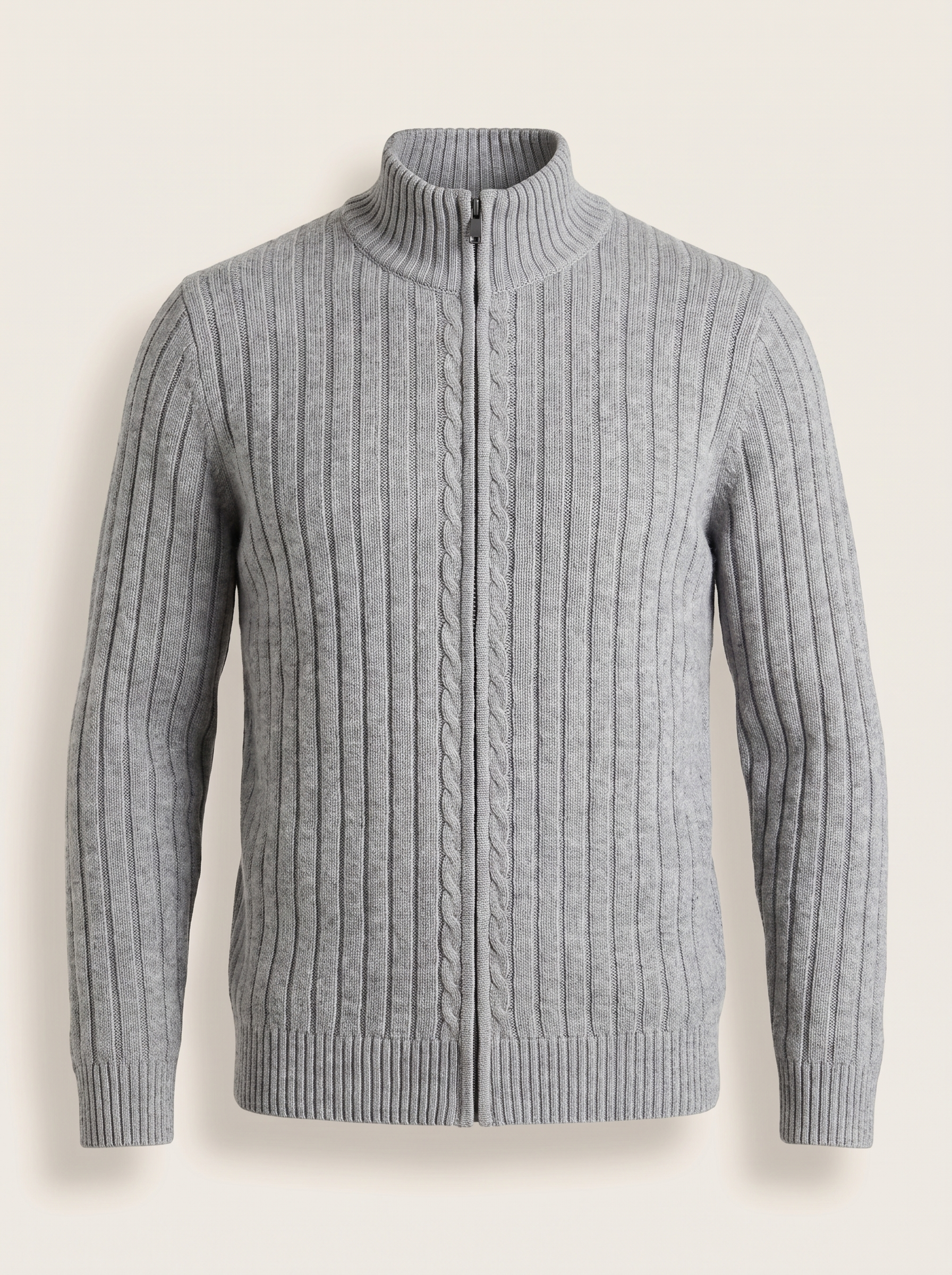 Francesco Bellani Aosta cable-knit zip in Ash Grey — studio packshot
