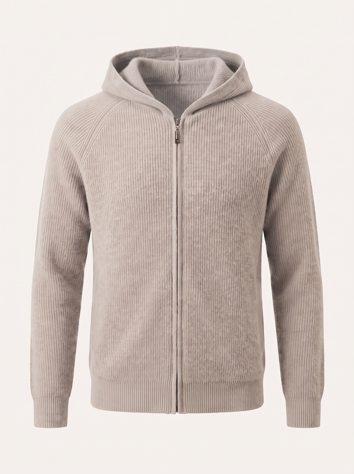Francesco Bellani Sestriere hooded knit in Cloud Grey — studio packshot