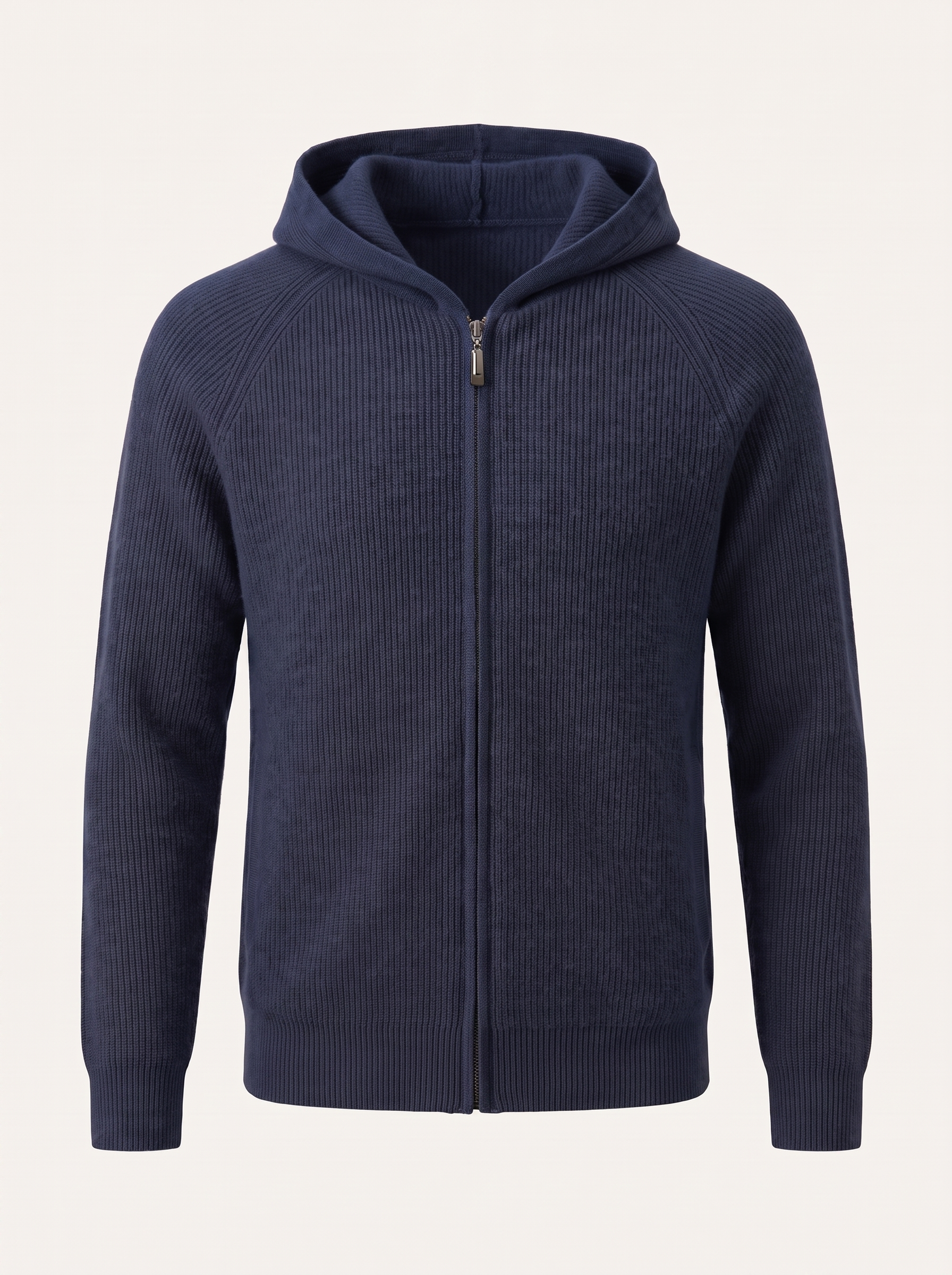 Francesco Bellani Sestriere hooded knit in Navy Blue — studio packshot