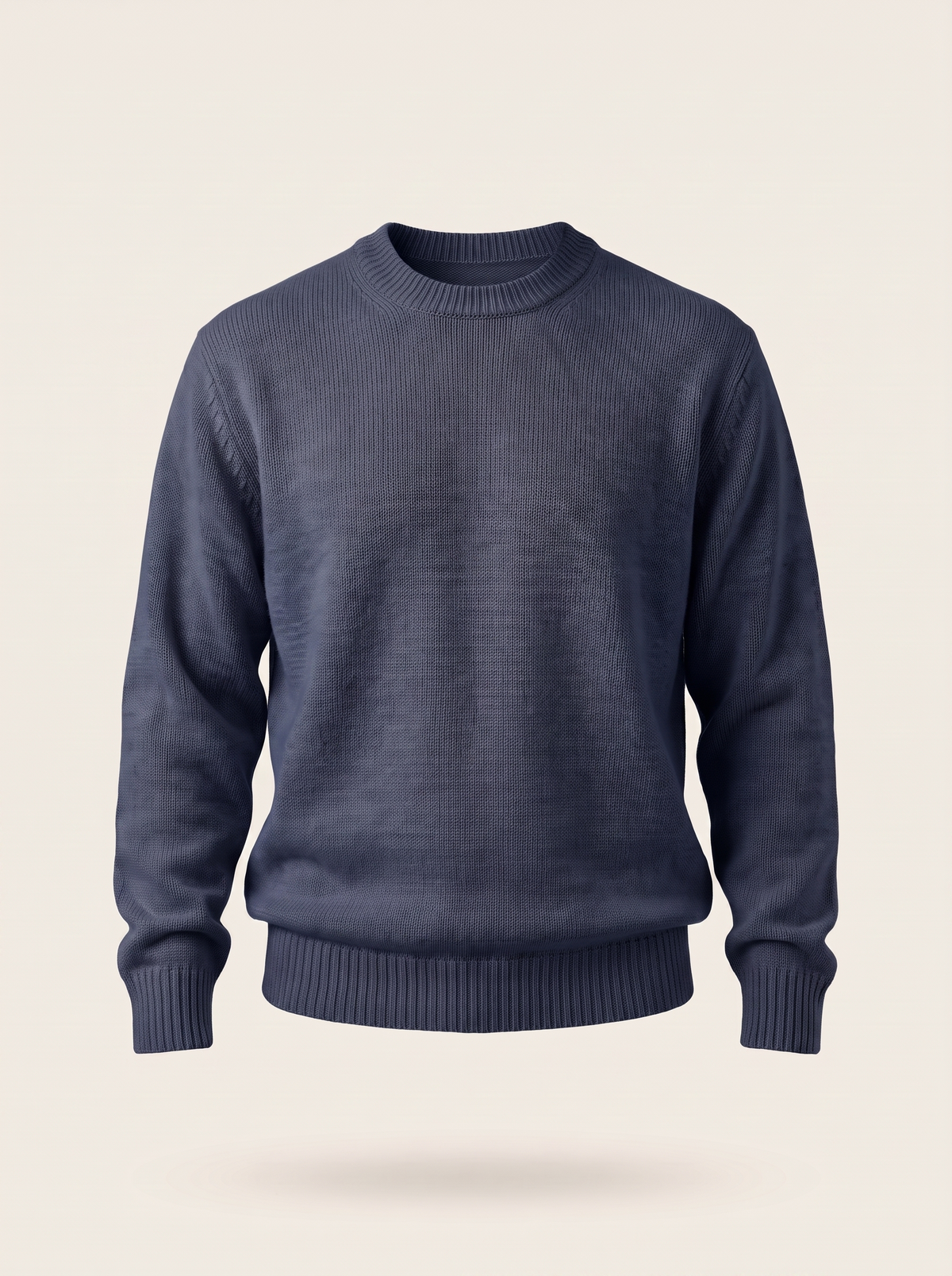 Men's wool crew-neck pullover in navy blue — Francesco Bellani Navigli, studio packshot