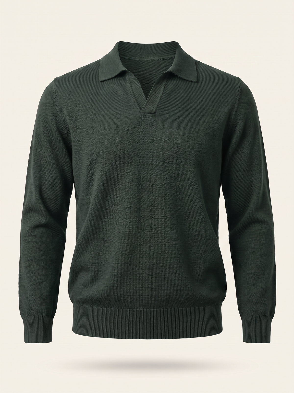 Men's knitted polo in cypress green — Francesco Bellani Solferino, studio packshot