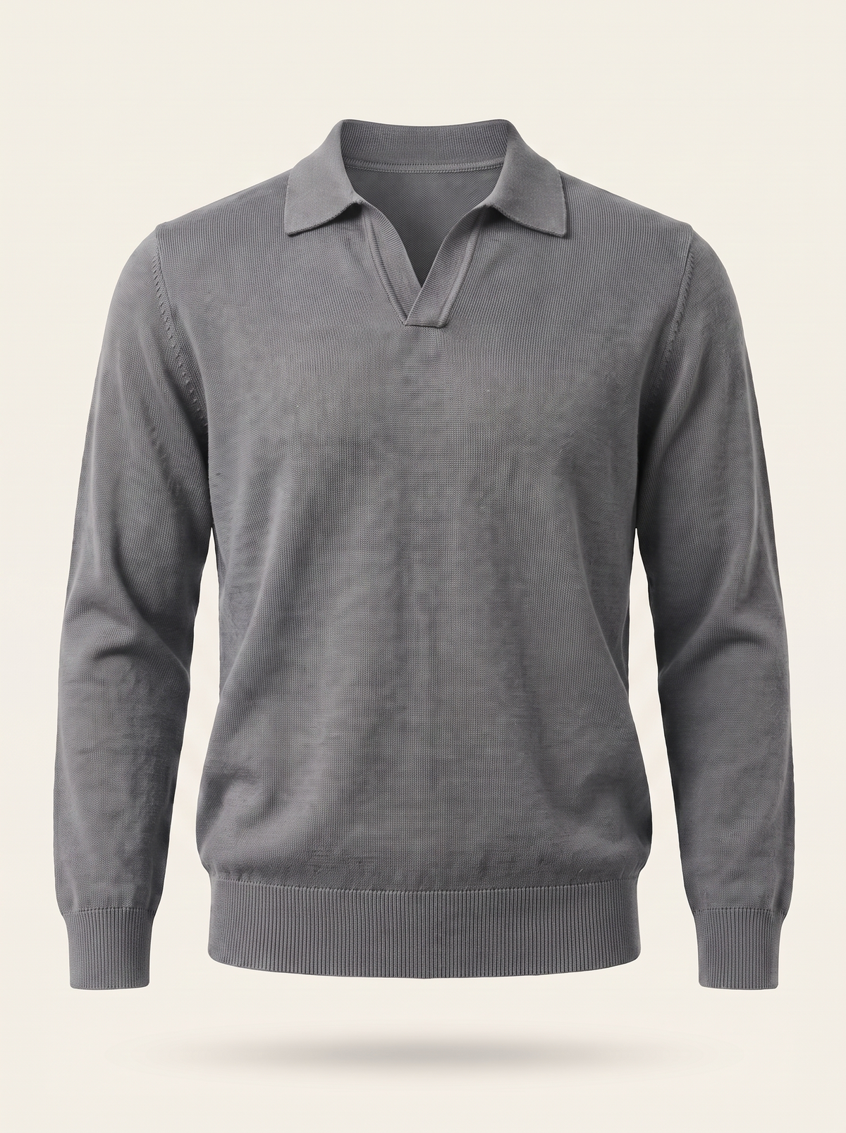 Men's knitted polo in ash grey — Francesco Bellani Solferino, studio packshot