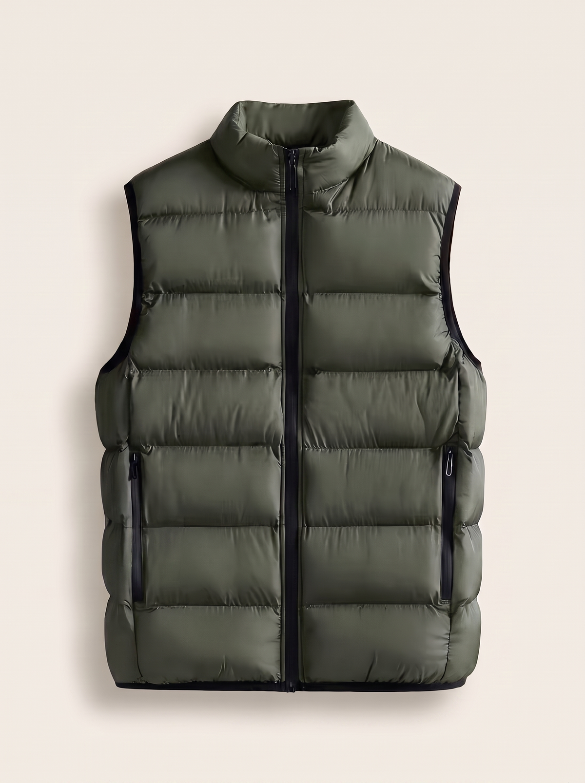 Men's quilted gilet in military green — Francesco Bellani Lombardia, studio packshot