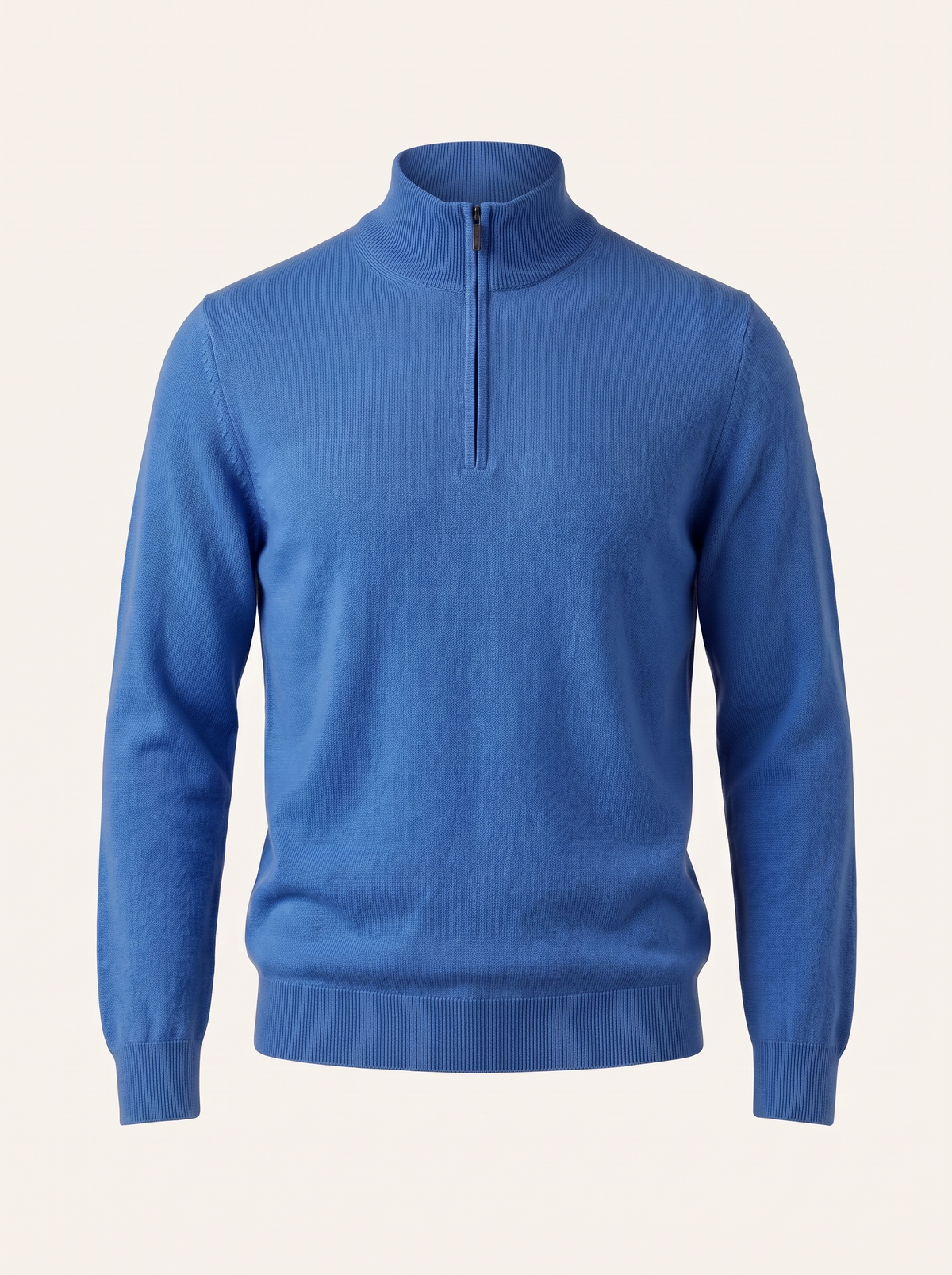 Men's wool quarter-zip pullover in blue — Francesco Bellani Como, studio packshot