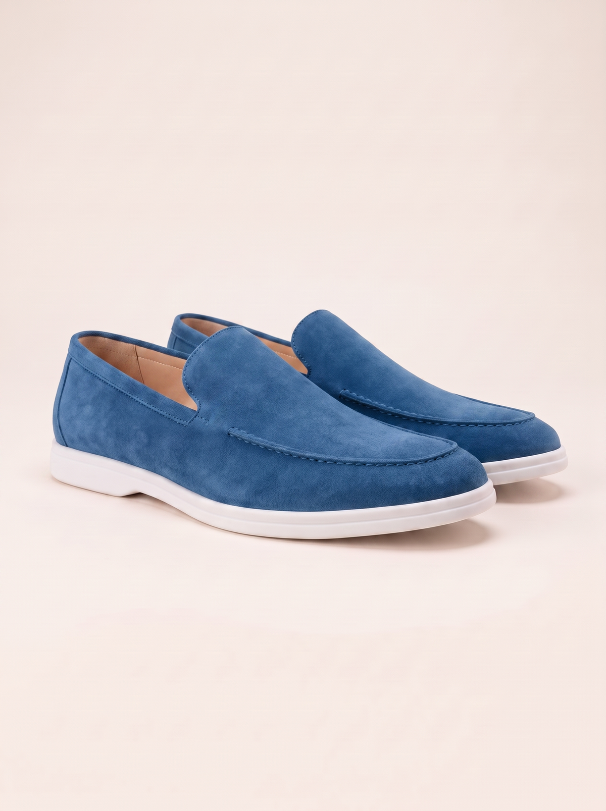 Men's suede loafer in Mediterranean blue — Francesco Bellani Bellagio, studio packshot
