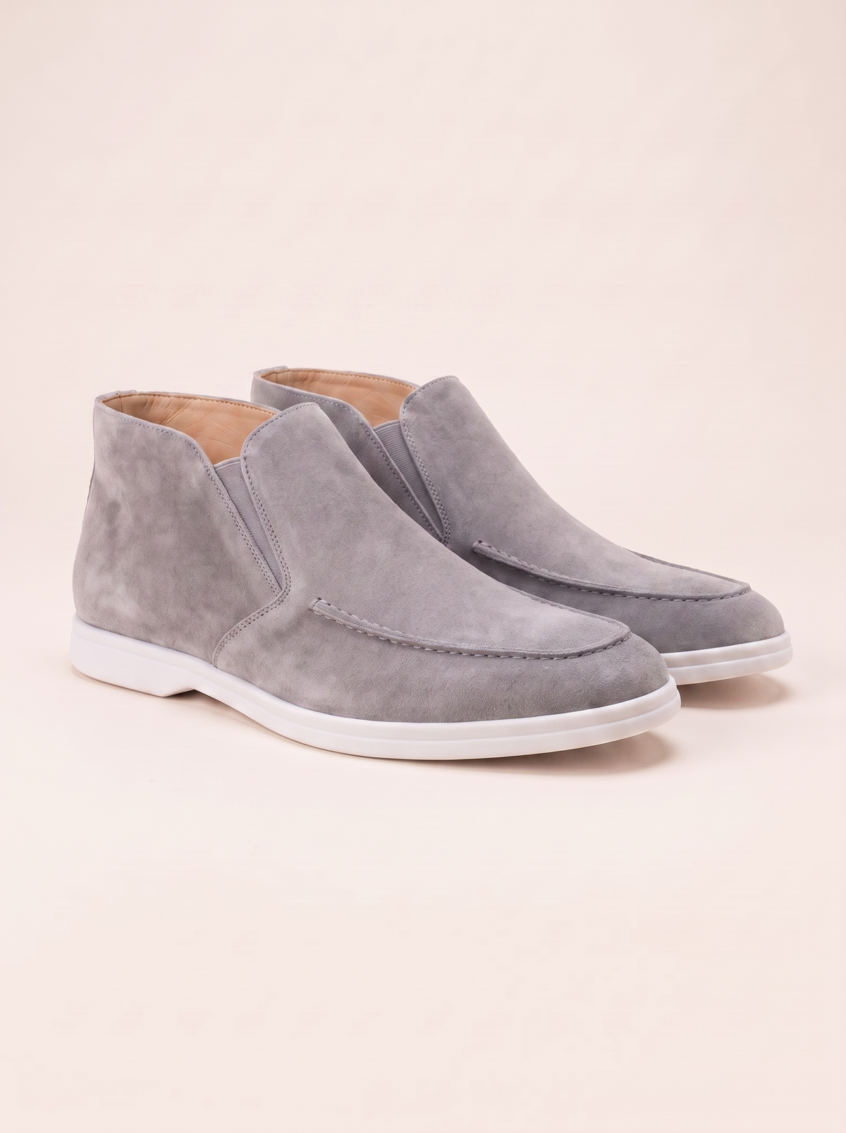 Men's high-cut suede loafer in marble grey — Francesco Bellani Varenna, studio packshot