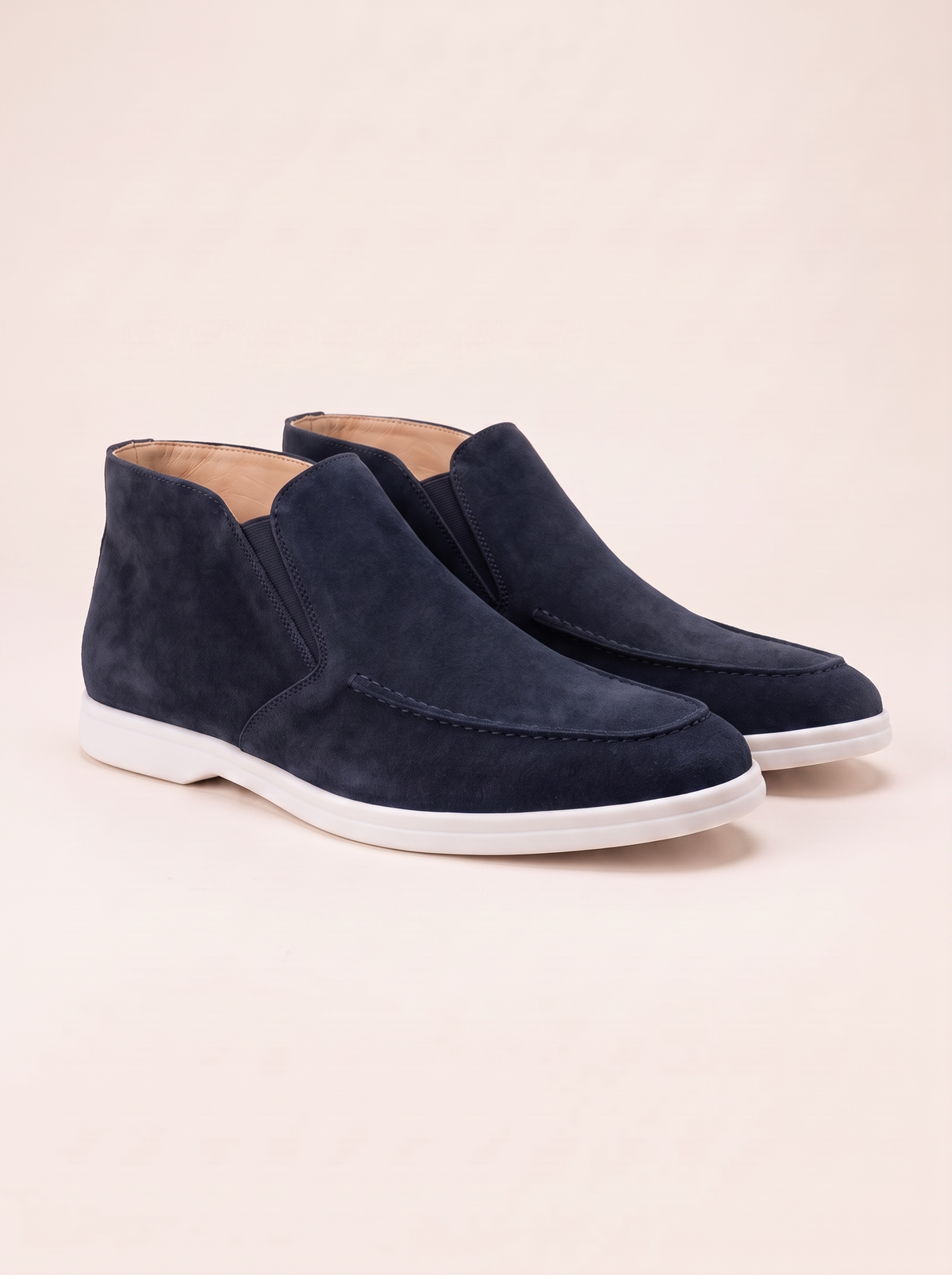 Francesco Bellani Varenna high loafer in Maritime Blue suede — studio packshot