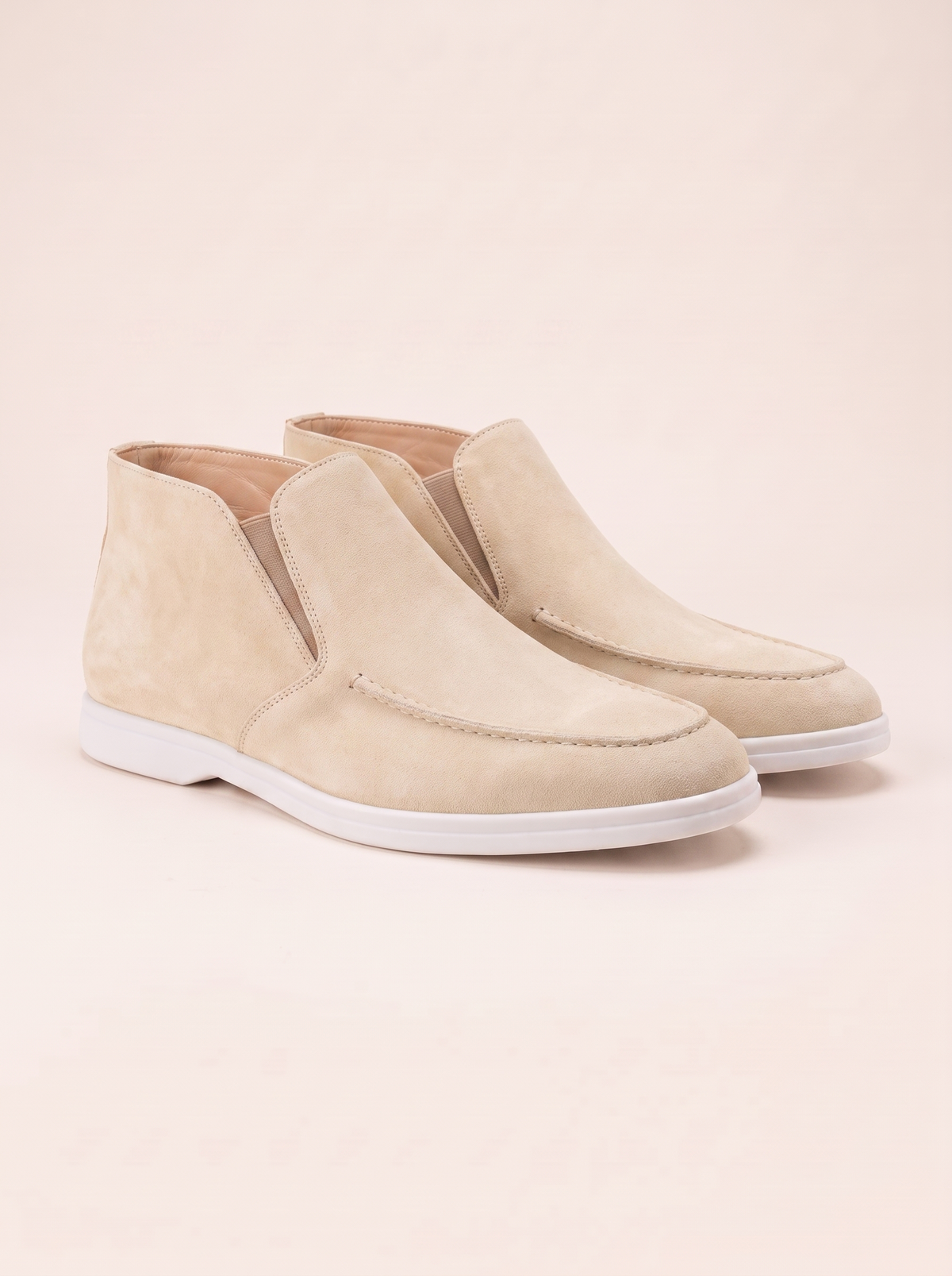 Men's high-cut suede loafer in ivory beige — Francesco Bellani Varenna, studio packshot