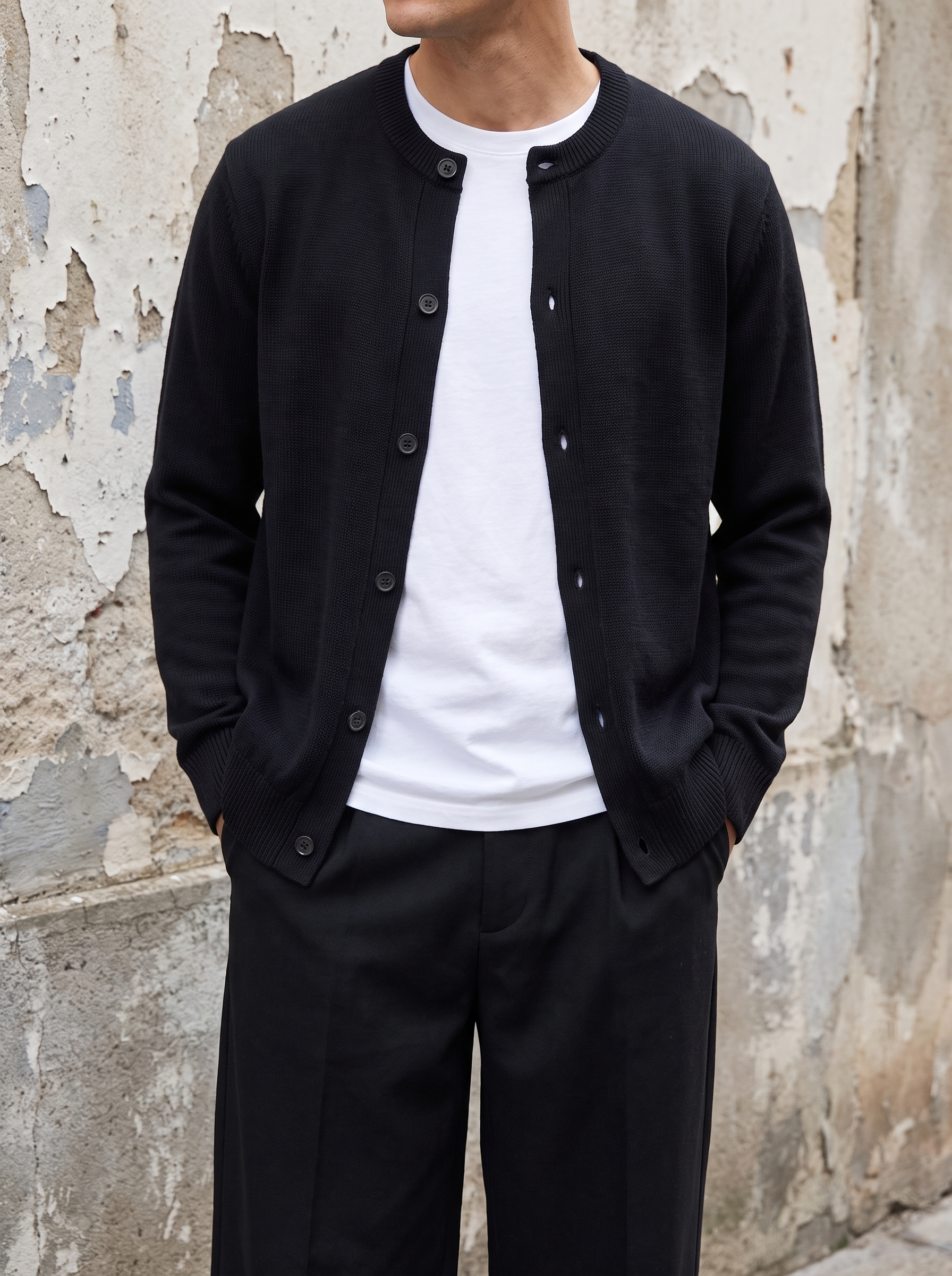 Asolo knit cardigan in Midnight Black, button placket and knit detail