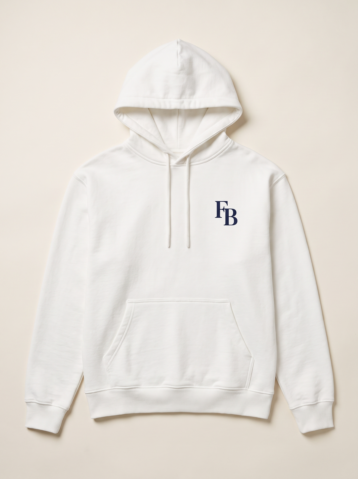 Moltrasio Printed Hoodie in white, front view with the FB monogram at the chest and a kangaroo pocket